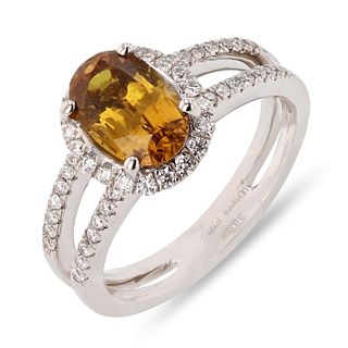 2.07ct UNHEATED Orangy-Yellow Sapphire and 0.37ctw Diamond Platinum Ring (GIA CERTIFIED)