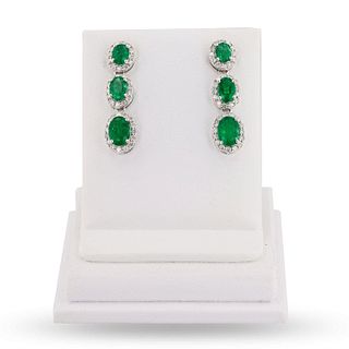 3.14ctw Emerald and 0.78ctw Diamond 18K White Gold Earrings