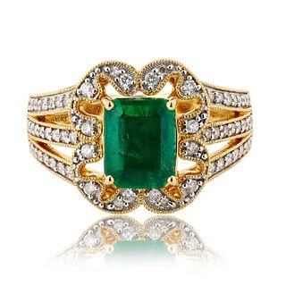 1.82ct Emerald and 0.35ctw Diamond 18K Yellow Gold Ring
