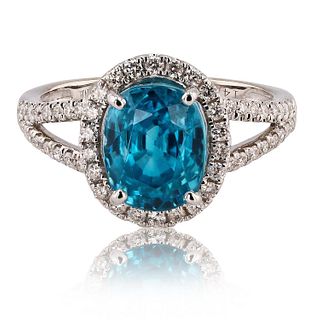 6.12ct Blue Zircon and 0.43ctw Diamond 14K White Gold Ring
