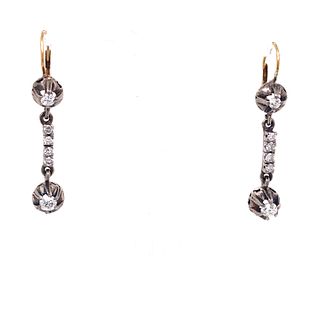 1920s Platinum & Gold Diamond Drop Earrings