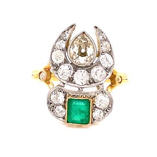 1920s Gold & Platinum Emerald Diamond Ring
