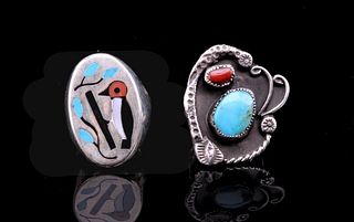 Navajo Coral, Turquoise & Sterling Silver Rings