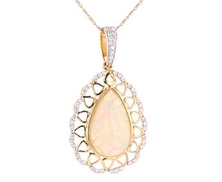Natural Opal & Diamond 14k Gold Necklace