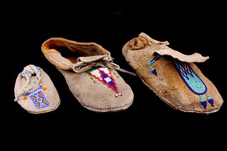 Northern Plains Beaded Hide Moccasins (3x Singles)