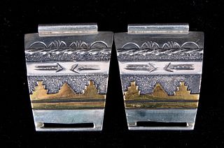 Signed T. Singer Sterling & Gold Watch Cuffs