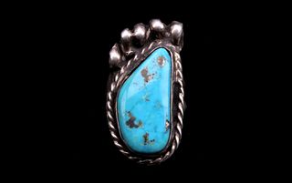 Navajo Silver & Turquoise Bear Paw Ring