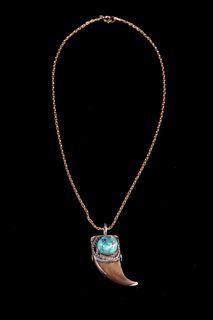 Navajo Silver & Turquoise Bear Claw Necklace