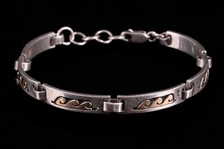 S. Skeets Navajo Sterling &14K Gold Link Bracelet