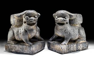 Chinese Tang Dynasty Basalt Foo Dogs / Lions (pr)