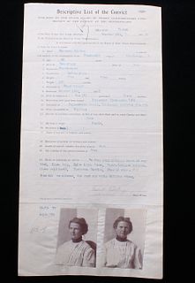 1908 Deer Lodge Montana Prison Intake Form