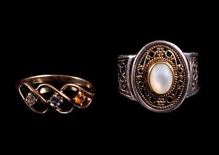 Pair Of Fancy Sterling Silver & Gold Rings