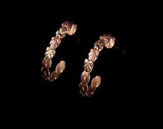 Black Hills Gold 10k Petite Hoop Floral Earrings