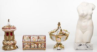 Capodimonte Reuge Music Box and Decorative Object Assortment