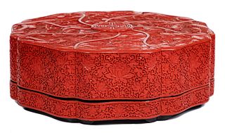 Cinnabar Style Carved Wood and Lacquer Box