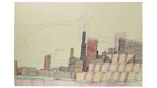Wesley Willis (American, 1963-2003) 'Buckingham Fountain' Pen and Marker on Poster Board