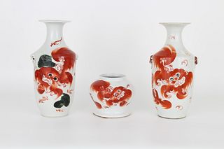 (3) Antique Chinese Dragon Vases