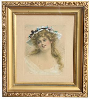 Perry, Signed Watercolor Portrait of a Woman