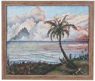Early Florida Highwaymen Coastal Painting. Signed