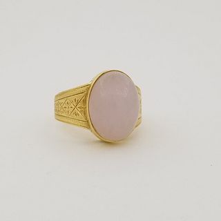 14K Gold & Pink Jade Ring