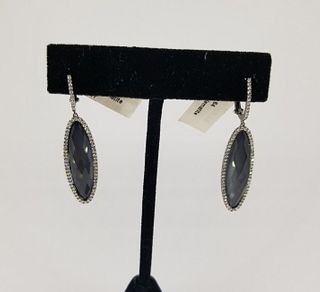 18K Topaz Hematite & Diamond Drop Earrings