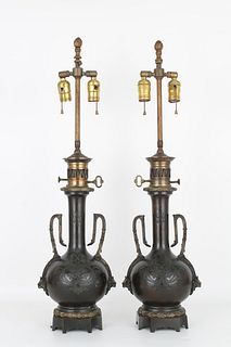 Pair, Antique Bronze Lamps