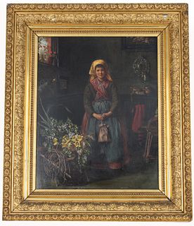 Signed, 19th C. Interior Painting of Young Girl