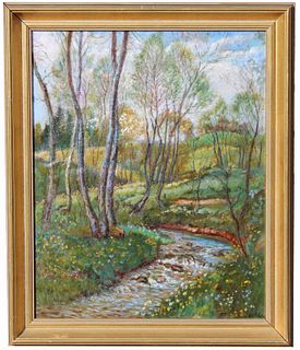 Signed, Impressionist River Landscape Painting