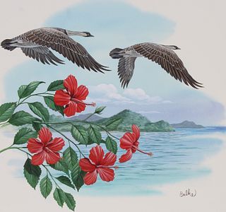 Don Balke (B. 1933) "Hawaiian Goose / Hibiscus"