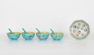 Chinese Porcelain Bowls, Spoons and One Dish