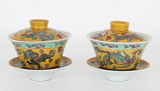 (2) Chinese Covered Cups/Saucers, Marked