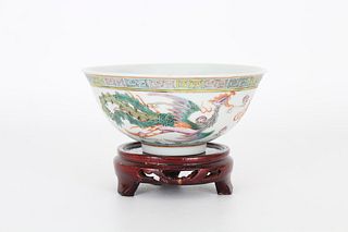 Chinese Porcelain Dragon Bowl on Stand