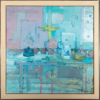 John Heliker, Am. 1909-2000, "Still Life with Sugar Bowl", oil on canvas, framed
