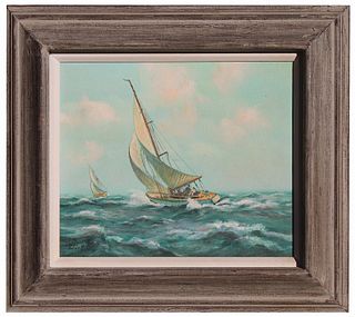 Signed, 20th C. Yachting Painting