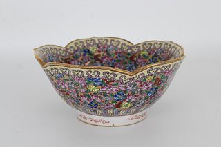 Chinese, Hand Painted Floral Lotus Form Bowl