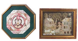 * Two Framed Shell Work Valentines First mentioned 10 1/2 x 10 1/2 inches.