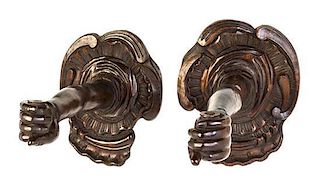 * A Pair of Baroque Style Arm Form Wall Lights Height 12 1/2 x width 10 x depth 17 inches.