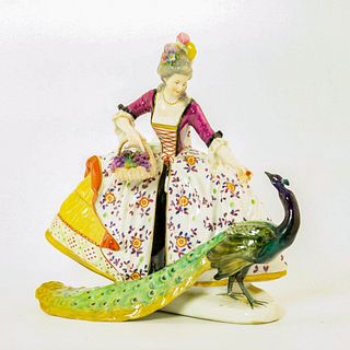 Vintage German-style Porcelain Figurine, Lady With Peacock
