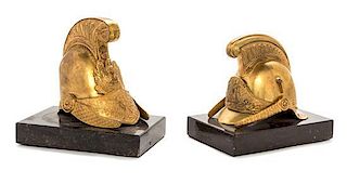 * A Near Pair of Napoleon III Gilt Bronze and Marble Paperweights Height 4 1/2 inches.