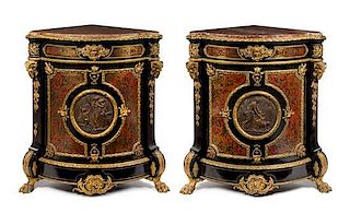 * A Pair of Napoleon III Gilt Bronze Mounted Boulle Marquetry Encoignures Height 45 x width 40 x depth 29 inches.