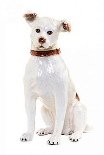 A French Tin-Glazed Terra Cotta Model of a Hound Height 15 inches.