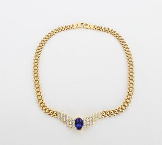 Italian 18K Gold Tanzanite & Diamond Necklace