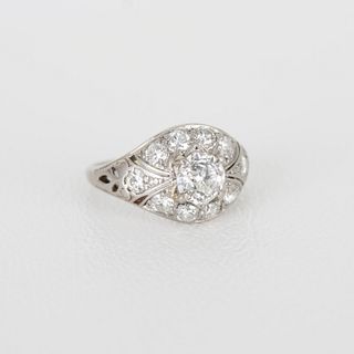 1920s Platinum Old Mine Cut Diamond Ring
