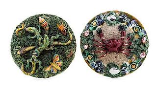 Two Portuguese Palissy Style Plates Diameter of larger 10 inches.