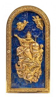* A Gilt Bronze and Lapis Lazuli Mounted Tabernacle Door Height 24 x width 12 1/2 inches.