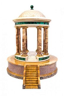 * An Italian Gilt Bronze and Marble Model of a Tholos Tomb Height 23 inches.