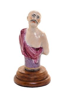 A Kloster Veilsdorf Porcelain Figural Cane Handle Height of porcelain 3 1/4 inches.