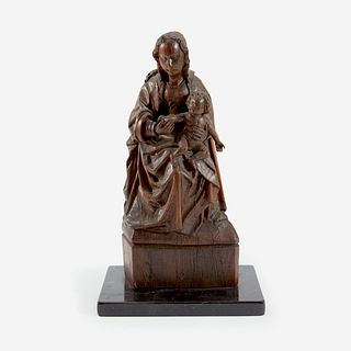 A Northern European Carved Walnut Figure of the Madonna and Child, Likely German or Flemish, 16th/17th century