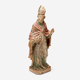 A Late Gothic Polychromed Oak or Limewood Figure of St. Urban of Langres, Flanders or Northern Germany, 16th/17th century
