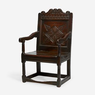 A James II/Charles II Carved Oak and Elm Wainscot Chair, 17th century